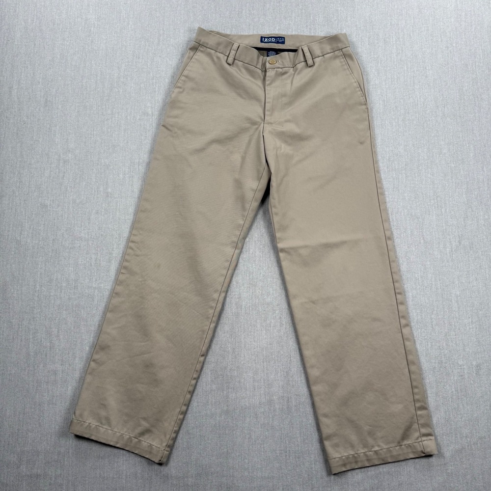 IZOD American Chino Mens 30x30 Straight Fit Khaki Tan Flat Front Twill Pants
